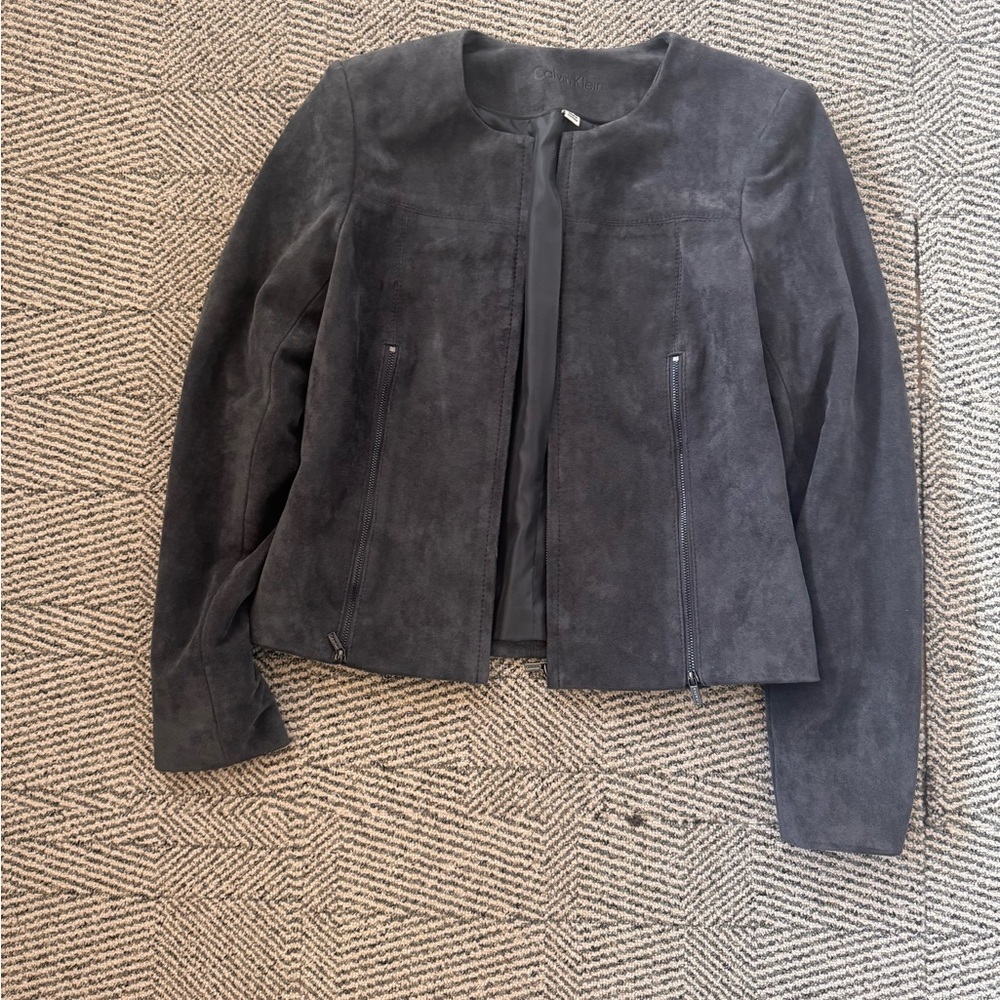 Calvin Klein Charcoal Grey Suede Blazer Size 2 - Picture 2 of 10